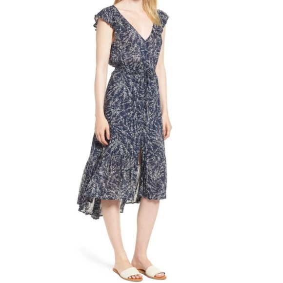 Lucky Brand | Felice Blue Floral Print Midi Dress - Picture 1 of 12